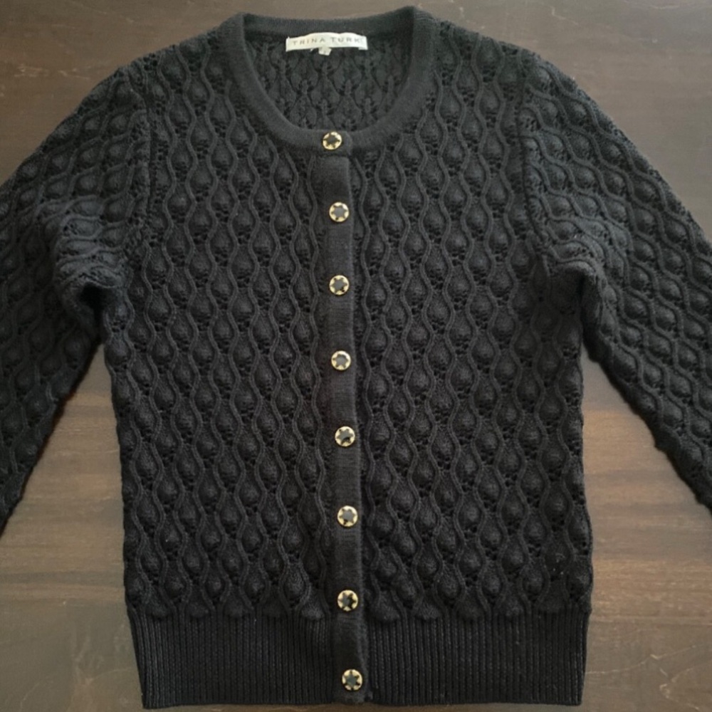 Trina Turk Black Merino Wool Cardigan